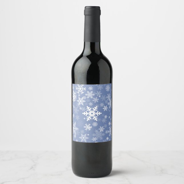 Snowflakes Graphic Customise Colour Background on  Wine Label (Front)