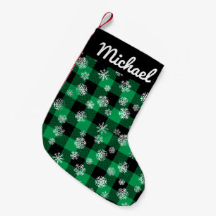Snowflakes Green Buffalo Plaid l Christmas Pattern Small Christmas Stocking