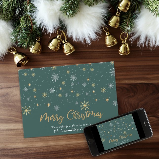 Snowflakes Green Merry Christmas Business Holiday Card (Creator Uploaded)