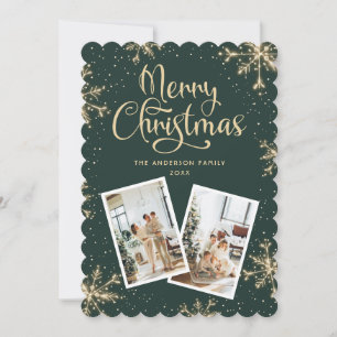 Snowflakes Green Photo Christmas Card