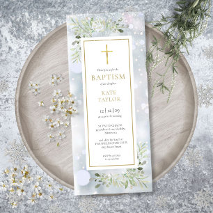 Snowflakes Greenery Winter Baptism Christening Inv Invitation