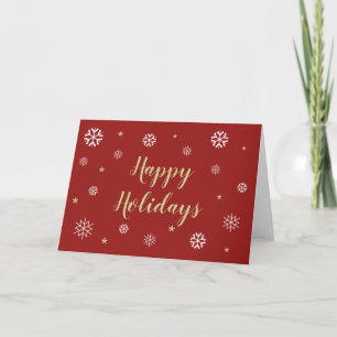 Snowflakes Happy Holidays Elegant Red Blank Holiday Card