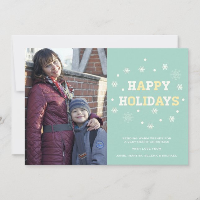 Snowflakes Happy Holidays Photocard Greetings Holiday Card (Front)