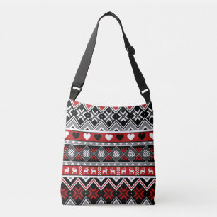 Snowflakes, Hearts. Chevron and Reindeer Crossbody Bag