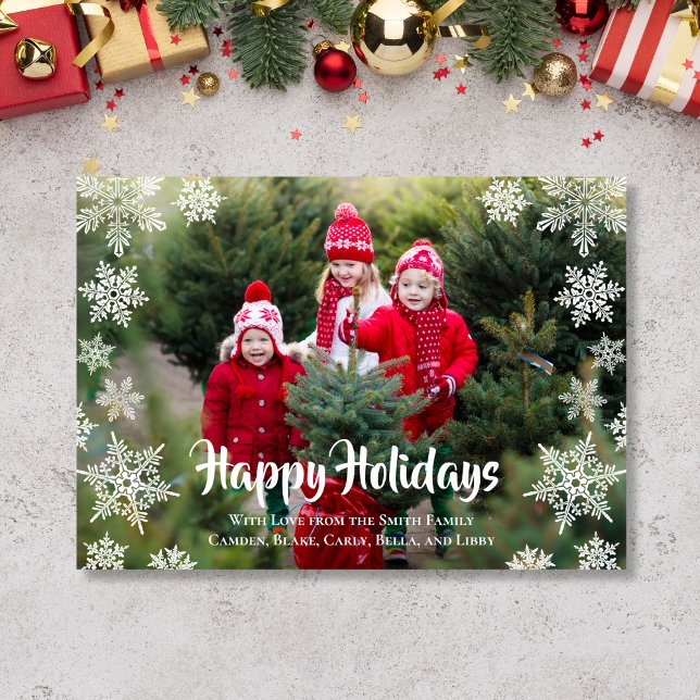 Snowflakes Holiday Card (Holiday card with snowflakes and large photo)