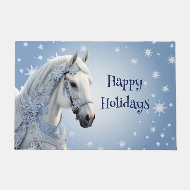 Snowflakes Horse Holiday Christmas Doormat (Front)
