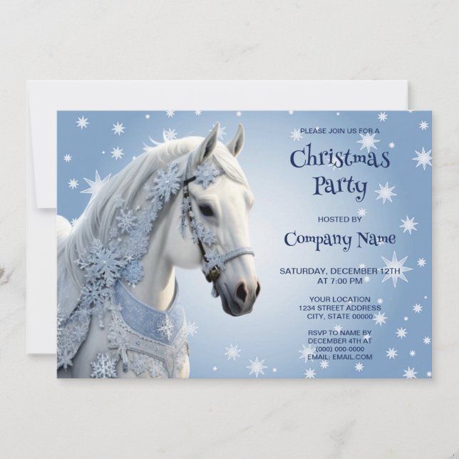 Snowflakes Horse Holiday Christmas Invitation (Front)