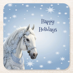 Snowflakes Horse Holiday Christmas Paper Coaster