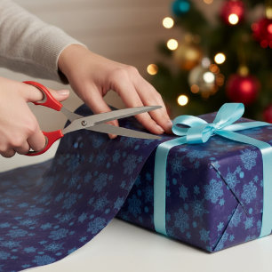 snowflakes in dark blue wrapping paper