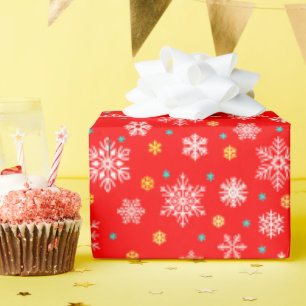 Snowflakes in various shapes festive elegant red wrapping paper