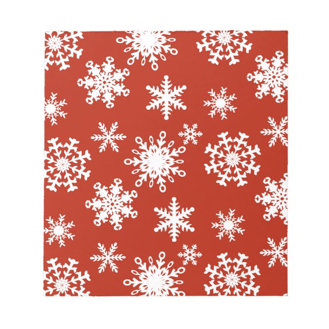 Snowflakes in white on red background notepad (Front)