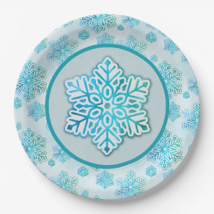 Snowflakes Iridescent Blue  Paper Plate