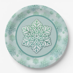 Snowflakes Iridescent Winter Green  Paper Plate