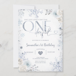 Snowflakes Isn't She Onederful 1st Birthday Invitation