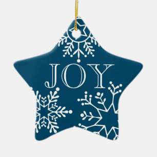 Snowflakes JOY, Name & Date Square Ceramic Tree Decoration