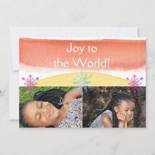 Snowflakes Joy to the World Watercolor Holiday Card