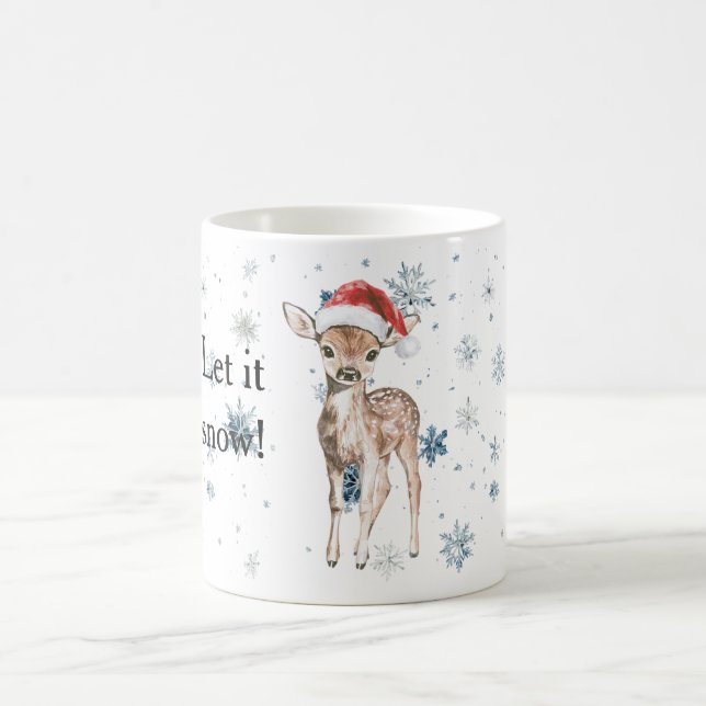 Snowflakes Let it snow Deer Christmas Santa Hat Coffee Mug (Center)