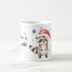 Snowflakes Let it snow Raccoon Christmas Red Hat Coffee Mug