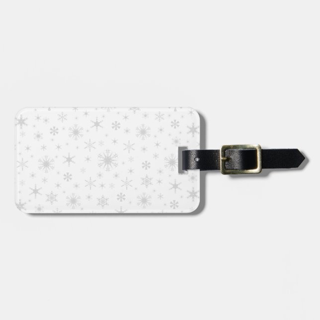 Snowflakes – Light Grey on White Luggage Tag (Front Horizontal)