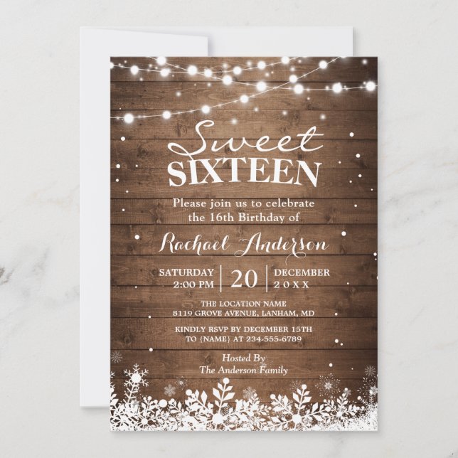 Snowflakes Lights Winter Sweet 16 Birthday Party Invitation (Front)