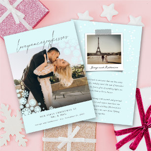 Snowflakes Love Peace Joy Kisses Photo Wedding Holiday Card