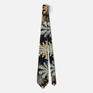 Snowflakes Magic Christmas Black Gold Blue Tie