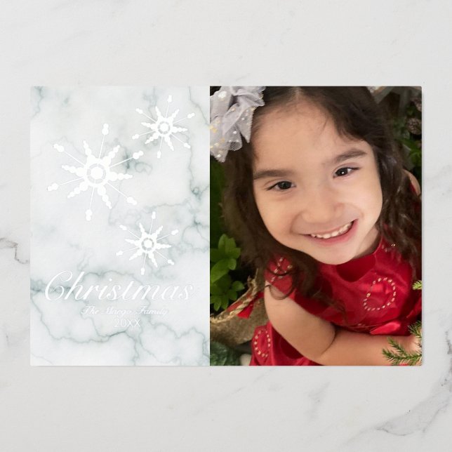 Snowflakes Marble Merry Christmas Photo Pressed   (Front)