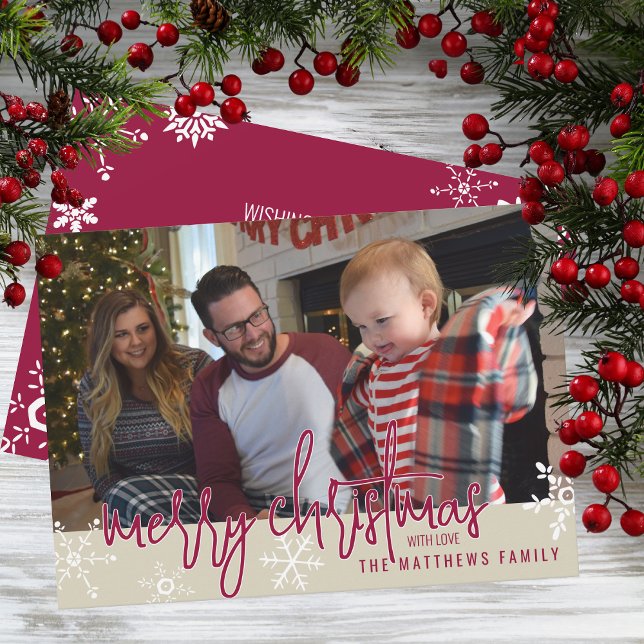 Snowflakes Merry Christmas Custom Photo Holiday Card (Creator Uploaded)