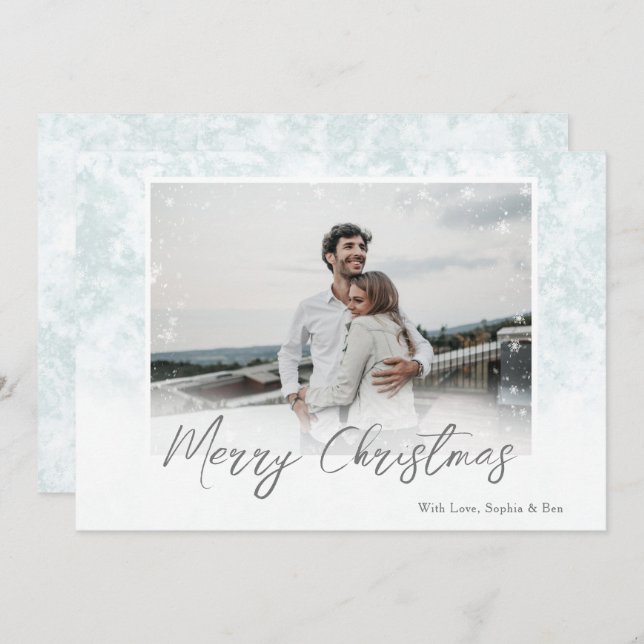 Snowflakes Merry Christmas One Photo Holiday Card (Front/Back)