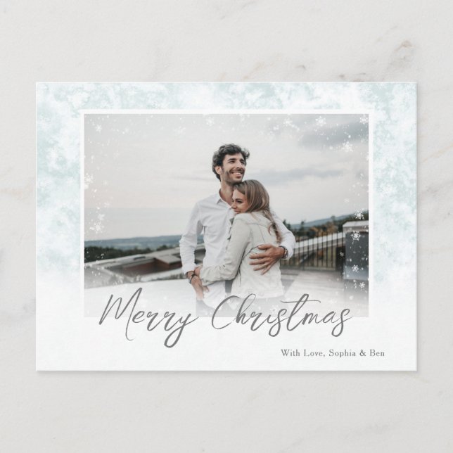 Snowflakes Merry Christmas One Photo Postcard (Front)