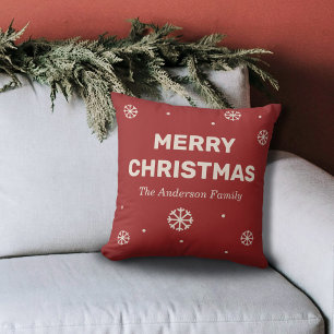 Snowflakes & Merry Christmas Red  Cushion