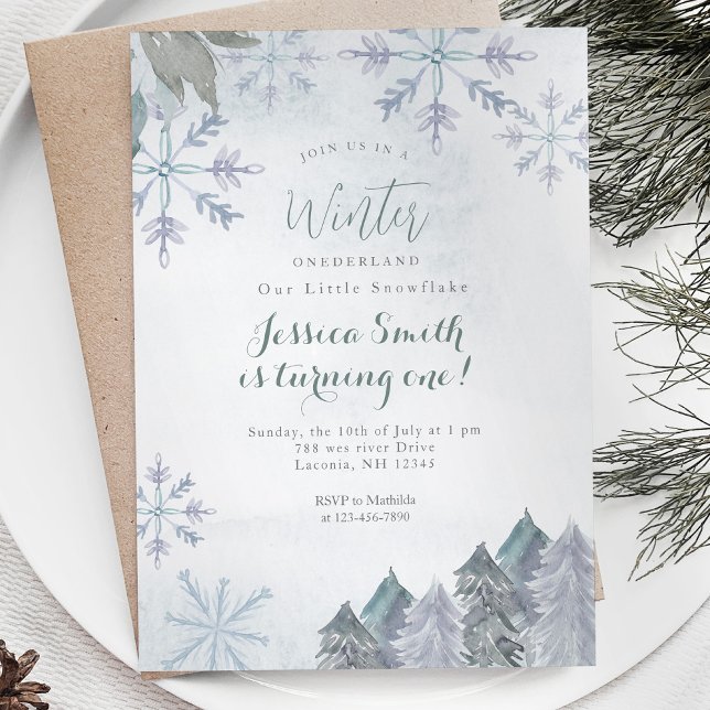 Snowflakes Misty Winter Onederland Birthday Invitation (Creator Uploaded)
