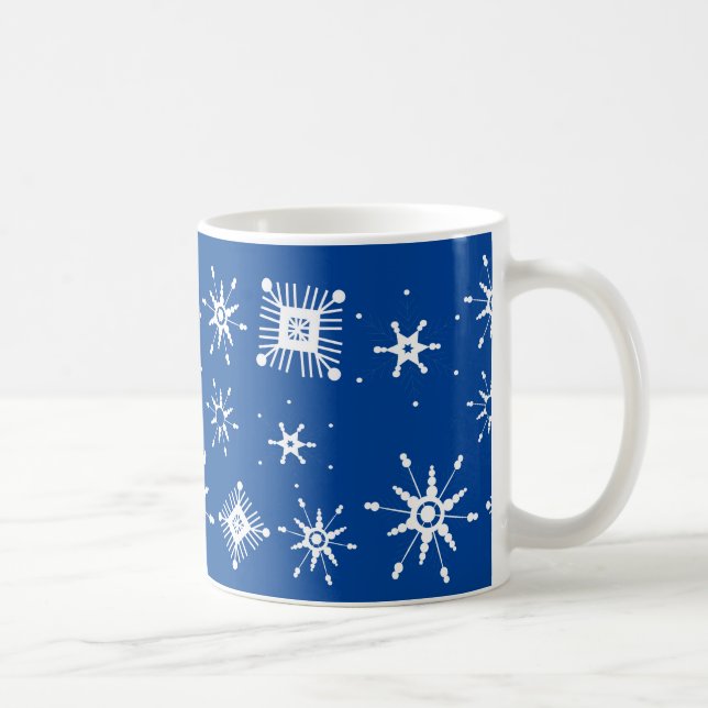 Snowflakes Mix Geometrical Blue  Coffee Mug (Right)
