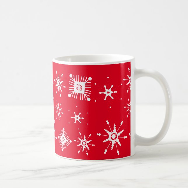 Snowflakes Mix Geometrical Red Coffee Mug (Right)