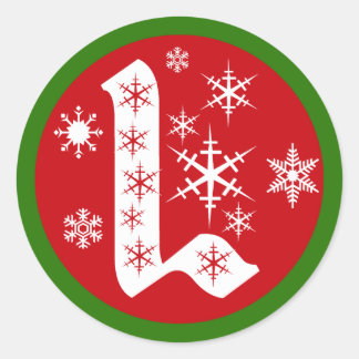 Snowflakes Monogram Letter L Classic Round Sticker