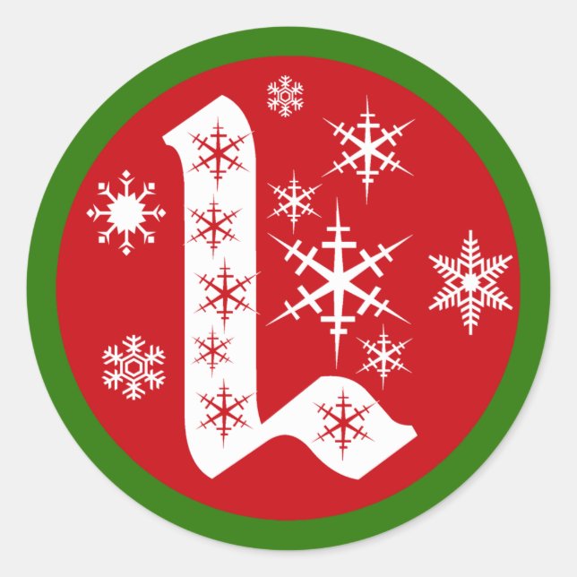 Snowflakes Monogram Letter L Classic Round Sticker (Front)