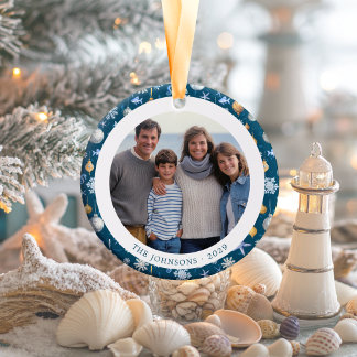 Snowflakes & Nautical Family Christmas 2-Sided Ceramic Tree Decoration