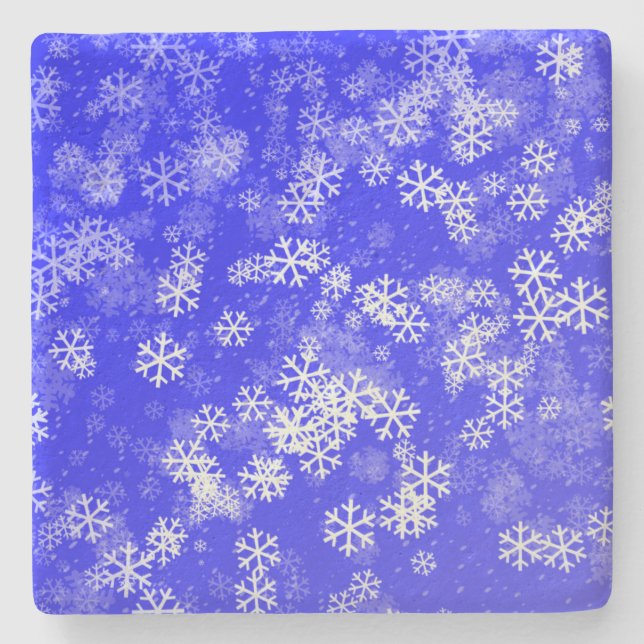 Snowflakes on Blue Christmas Stone Coaster (Front)