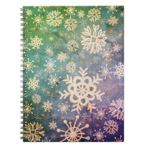 Snowflakes on Blue Denim Tie-dye Notebook