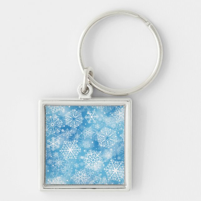 Snowflakes on blue key ring (Front)