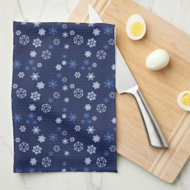 Snowflakes On Blue Kitchen Towels (Quarter Fold)