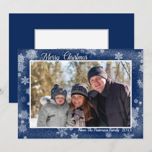 Snowflakes on Blue Merry Christmas Photo Card