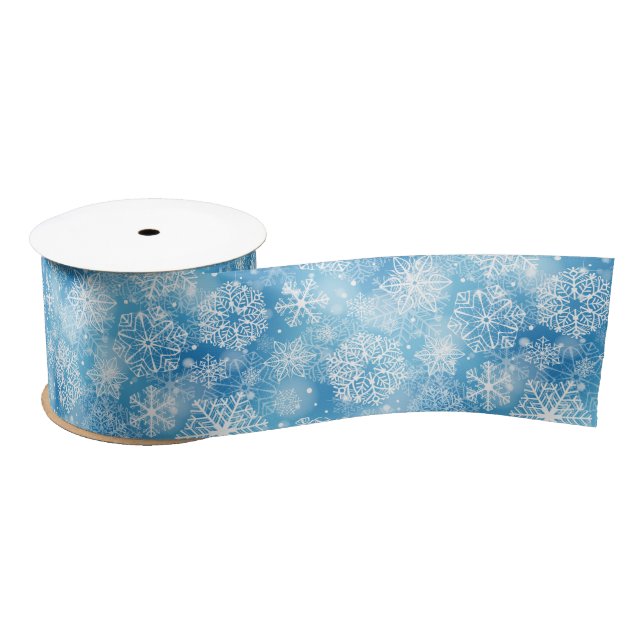 Snowflakes on blue satin ribbon (Spool)