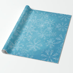 Snowflakes on Blue Sky Wrapping Paper