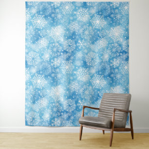 Snowflakes on blue tapestry