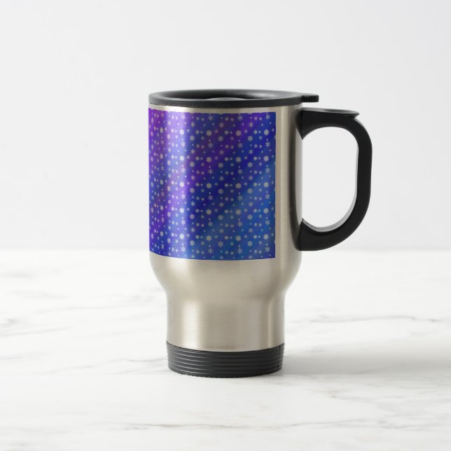 Snowflakes on Blue Travel Mug (Right)