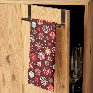 Snowflakes on Burgundy Tea Towel