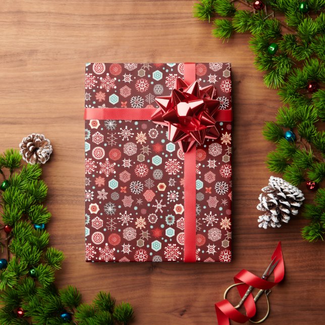 Snowflakes on Burgundy Wrapping Paper (Holiday Gift)
