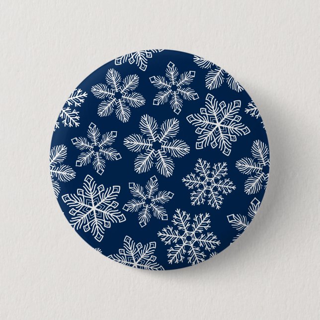 Snowflakes on dark blue 6 cm round badge (Front)