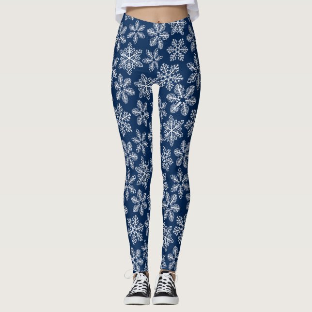 Snowflakes on dark blue leggings (Front)